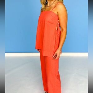 HYFVE Linen Pant Set Orange Coral Size Small Beach Vacation Photos  boutique